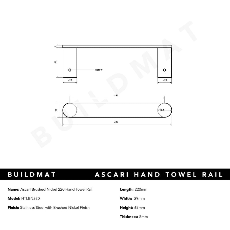 Ascari Brushed Nickel 220 Hand Towel Rail