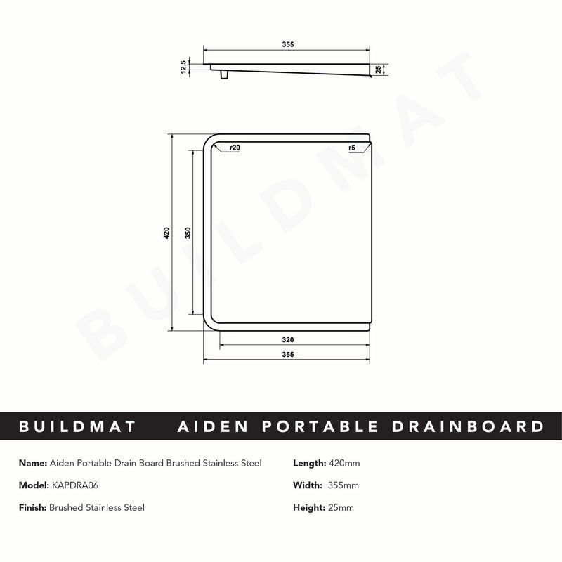 Aiden Portable Drain Board Brushed Stainless Steel