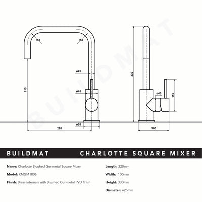 Charlotte Brushed Gunmetal Square Mixer