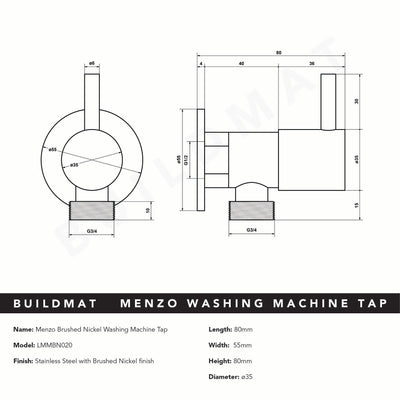 Menzo Brushed Nickel Washing Machine Tap