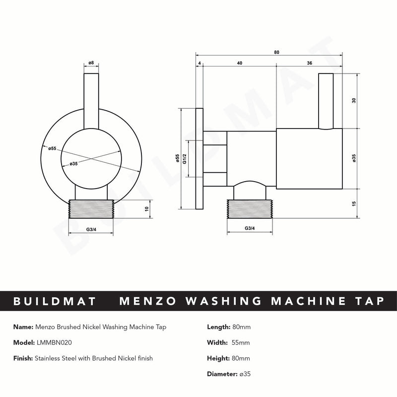 Menzo Brushed Nickel Washing Machine Tap