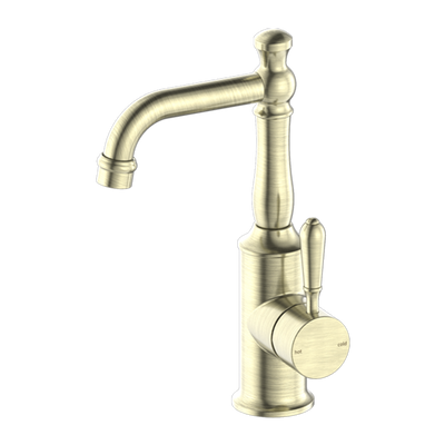York Basin Mixer with Metal Lever Aged Brass