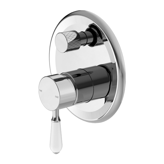 Nero York Shower Mixer with Divertor with White Porcelain Lever Chrome