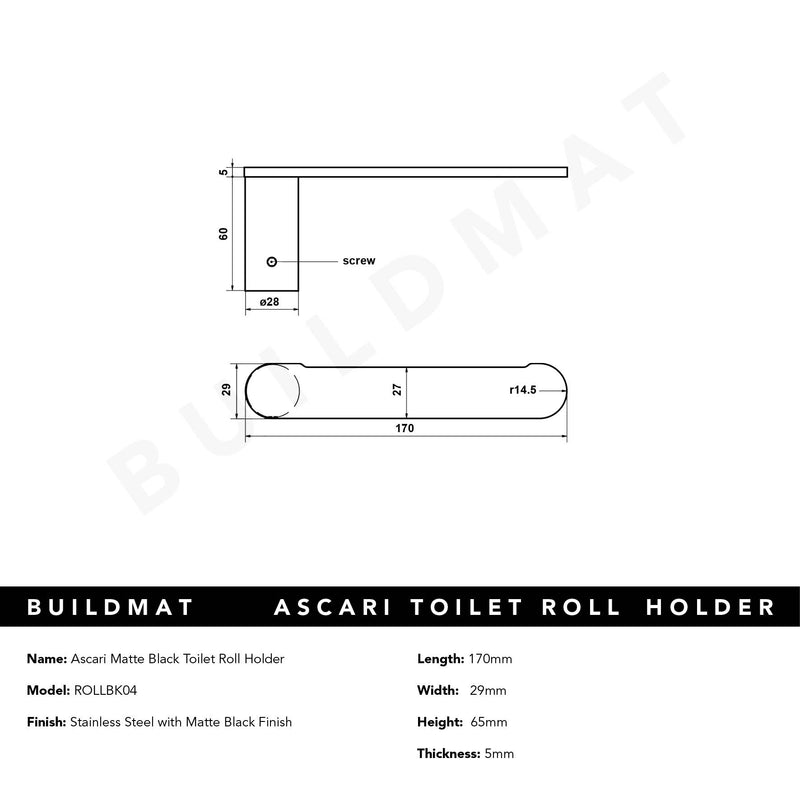 Ascari Matte Black Toilet Roll Holder
