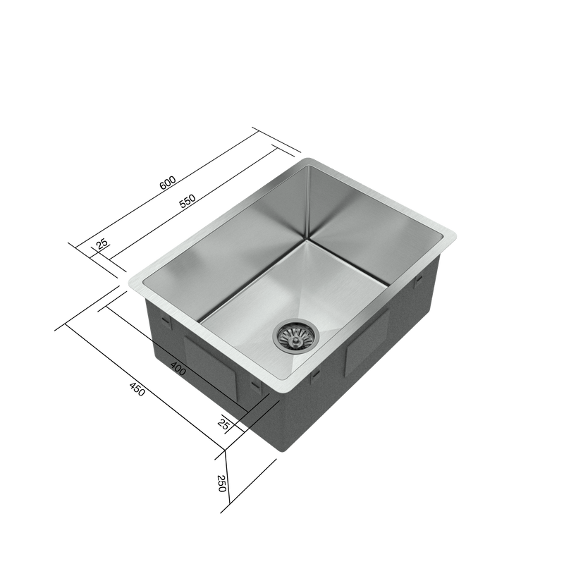 Buildmat Sink Stainless Steel Willow 600x450 Medium Single Bowl Sink