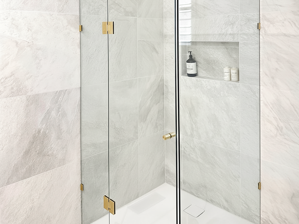 Nero Glass Shower Hinge in Brushed Gold