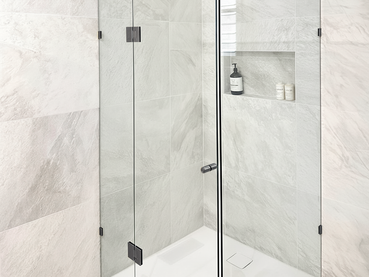 Nero Glass Shower Hinge in Brushed Gunmetal