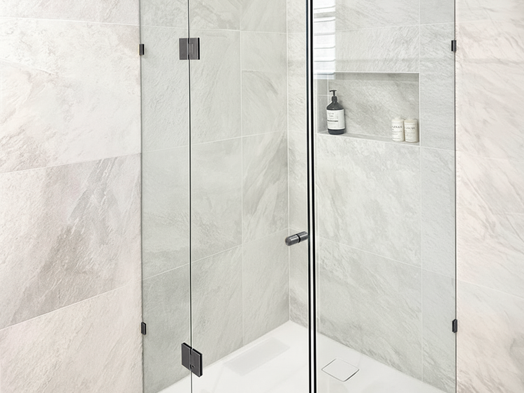 Nero Glass Shower Hinge in Brushed Gunmetal