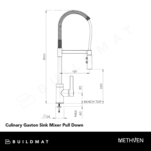 Methven Culinary Gaston Sink Mixer Pull Down Chrome and Black