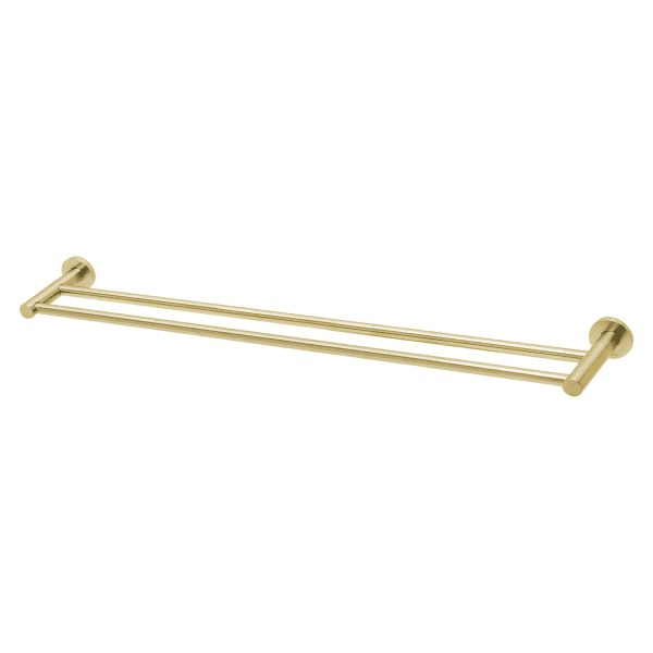 Radii Double Towel Rail 800mm Round Plate Brushed Gold