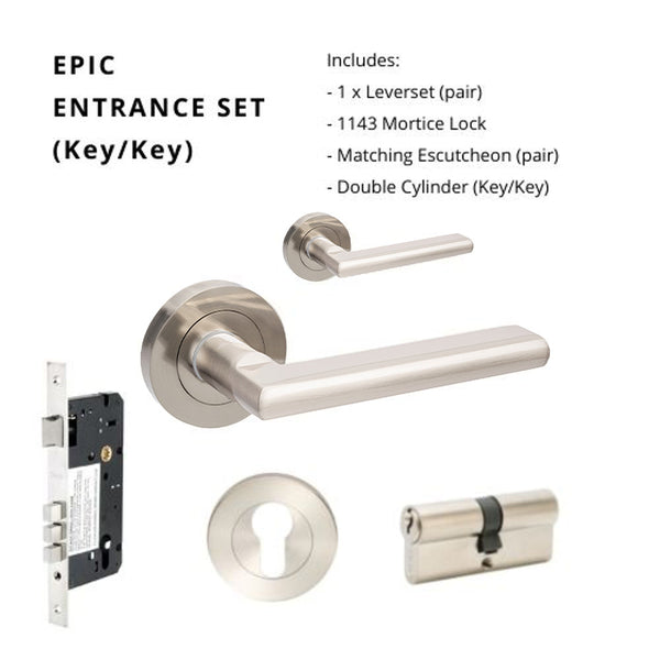 Zanda Epic Entrance Set Lever Door Handle Brushed Nickel
