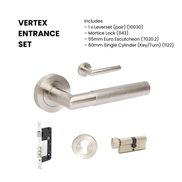 Zanda Vertex Lever Handle Entrance Set Key/Turn Brushed Nickel