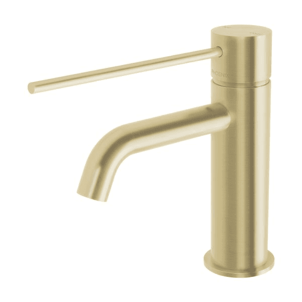 Vivid Slimline Basin Mixer Curved Outlet with Extended Lever  Brushed Gold