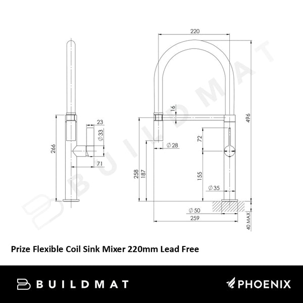 Phoenix Prize Flexible Coil Sink Mixer 220mm Lead Free Chrome