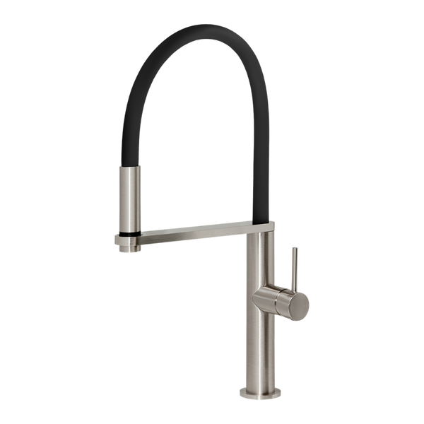 Blix Flexible Hose Brushed Nickel Sink Mixer Round