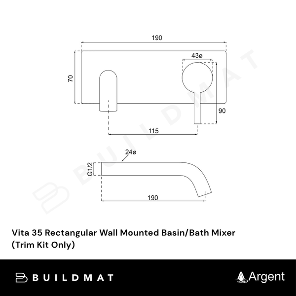 Villeroy & Boch Vita 35 Rectangular Wall Mounted Basin/Bath Mixer Brushed Gold (Trim Kit Only)
