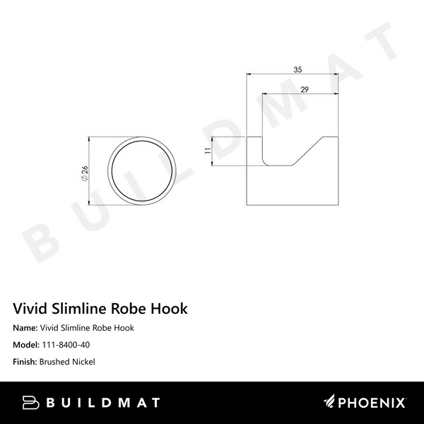 Phoenix Vivid Slimline Robe Hook Brushed Nickel