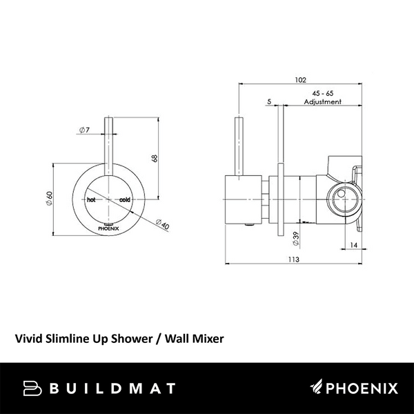 Phoenix Vivid Slimline Up Shower / Wall Mixer Lead Free Matte Black