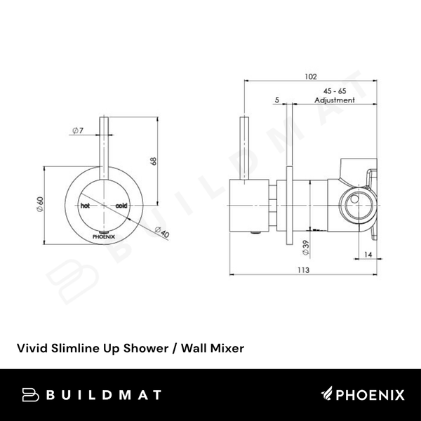 Phoenix Vivid Slimline Up Shower / Wall Mixer Brushed Nickel Lead Free