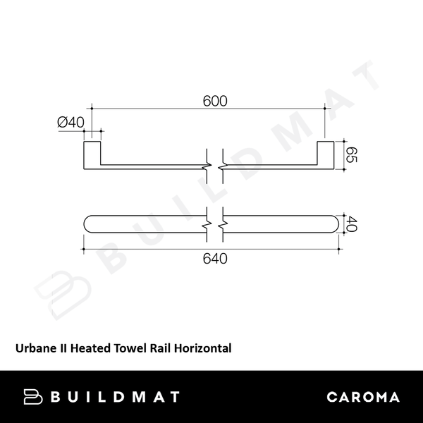 Caroma Urbane II Heated Towel Rail Horizontal Matte Black