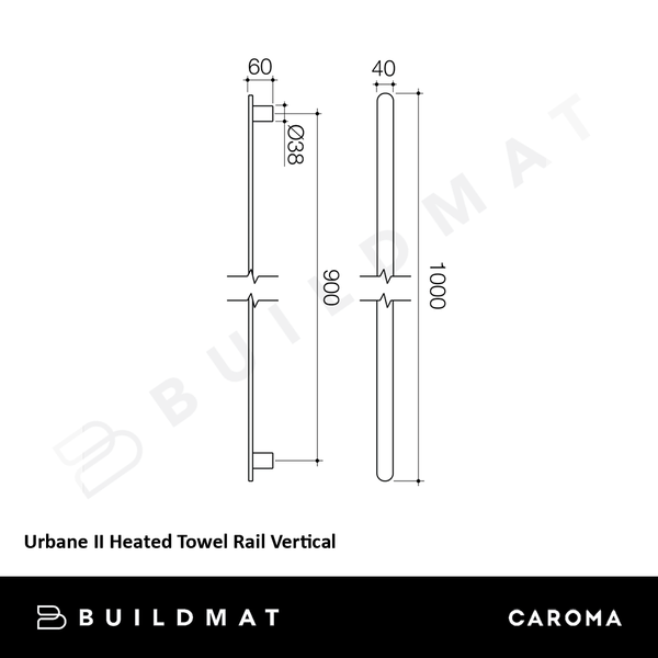 Caroma Urbane II Heated Towel Rail Vertical Matte Black