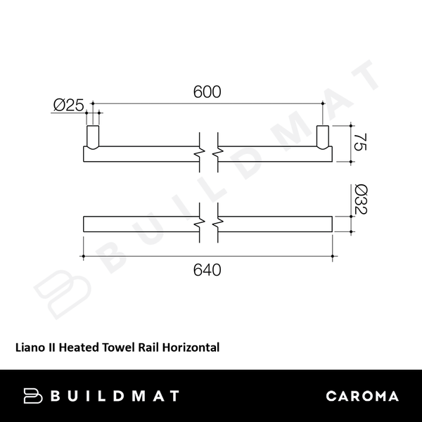Caroma Liano II Heated Towel Rail Horizontal Matte Black