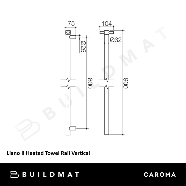 Caroma Liano II Heated Towel Rail Vertical Matte Black