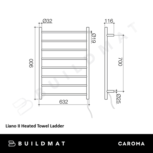 Caroma Liano II Heated Towel Ladder Matte Black