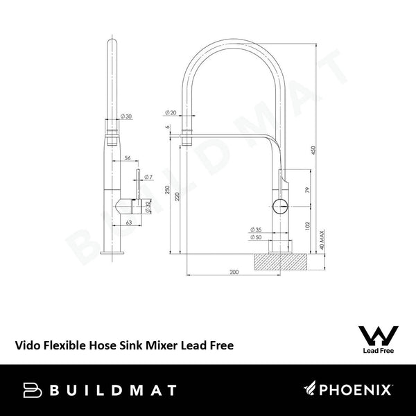 Phoenix Vido Flexible Hose Sink Mixer Brushed Nickel Lead Free