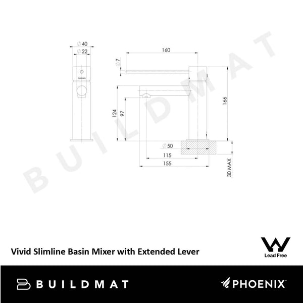 Phoenix Vivid Slimline Basin Mixer with Extended Lever Brushed Carbon Lead Free