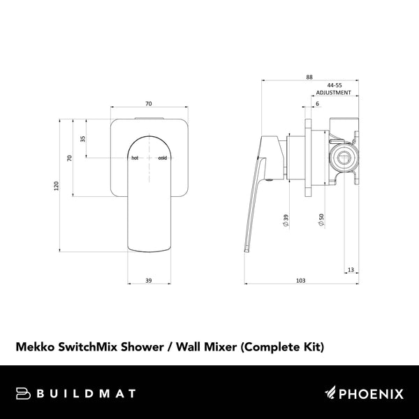 Phoenix Mekko SwitchMix Shower / Wall Mixer (Complete Kit) Lead Free Brushed Carbon