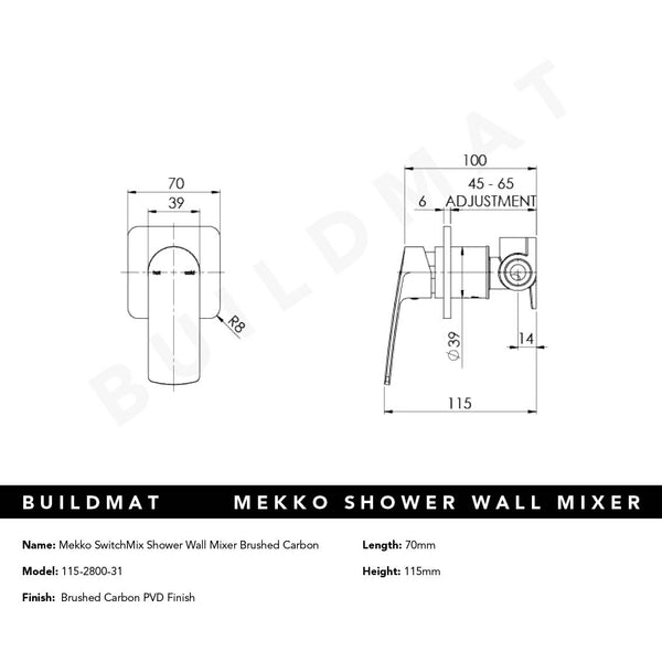 Phoenix Mekko SwitchMix Shower / Wall Mixer Brushed Carbon (Complete Kit)
