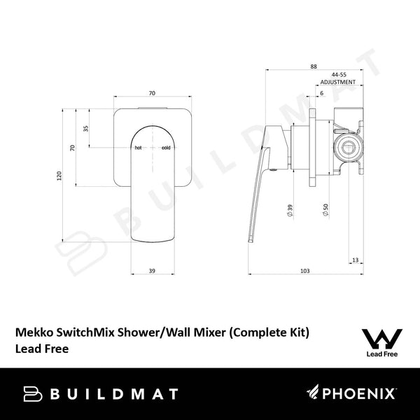 Phoenix Mekko SwitchMix Shower / Wall Mixer Brushed Nickel (Complete Kit) Lead Free