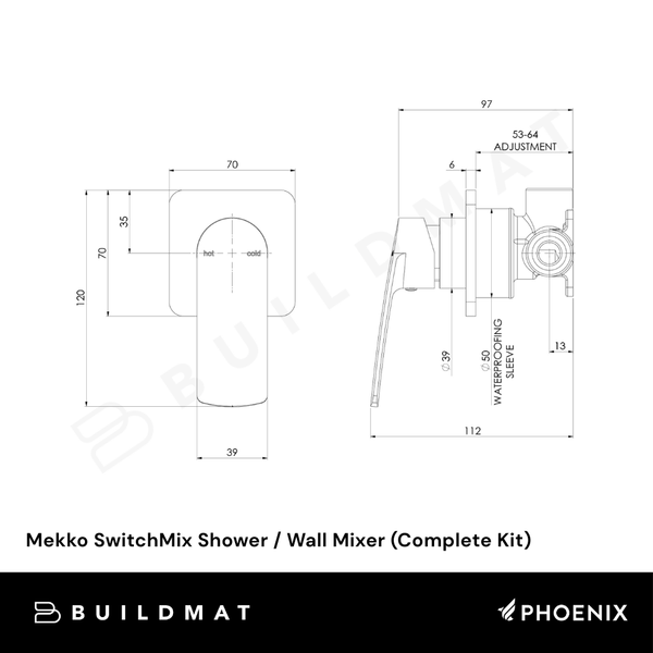 Phoenix Mekko SwitchMix Shower / Wall Mixer Matte Black (Complete Kit) Lead Free