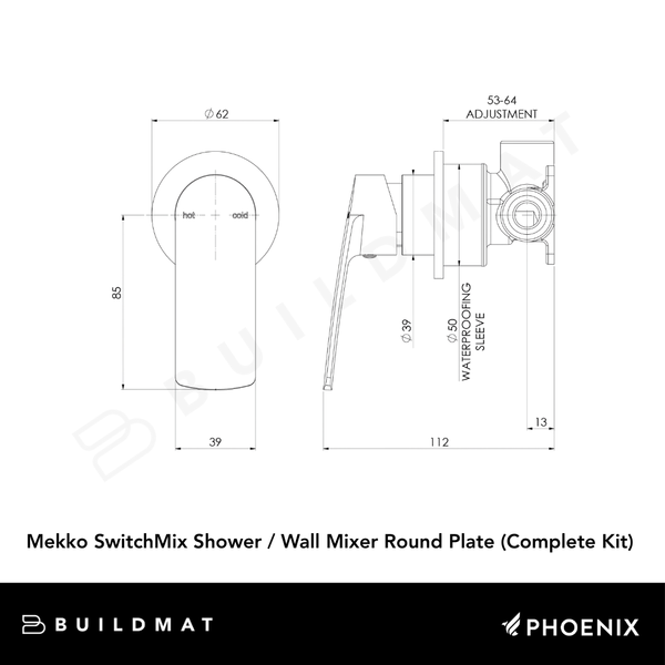 Phoenix Mekko SwitchMix Shower / Wall Mixer Round Plate (Complete Kit) Brushed Nickel Lead Free