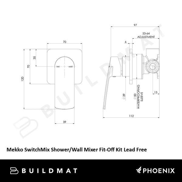 Phoenix Mekko SwitchMix Shower / Wall Mixer Fit-Off Kit Matte Black Lead Free