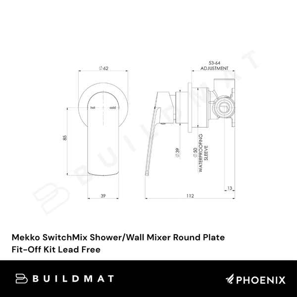 Phoenix Mekko SwitchMix Shower / Wall Mixer Round Plate (Complete Kit) Brushed Carbon Lead Free