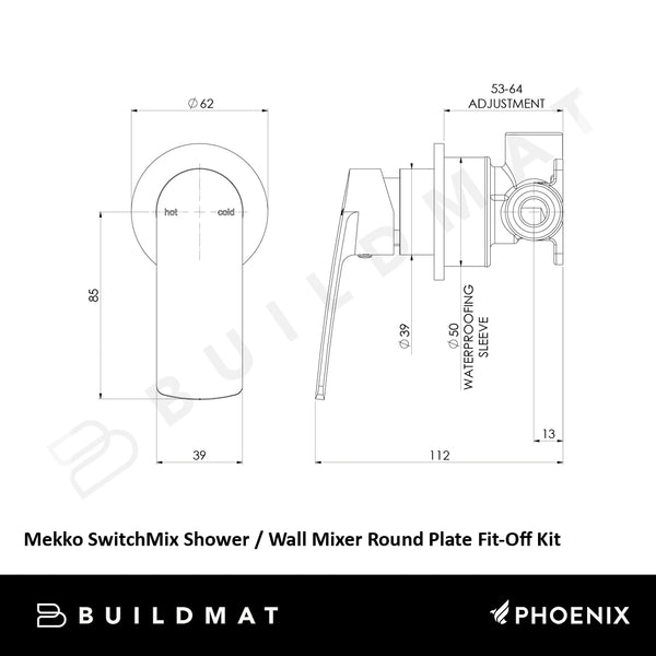 Phoenix Mekko SwitchMix Shower/Wall Mixer Round Plate (Fit-Off Kit) Brushed Carbon Lead Free