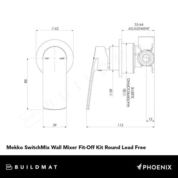 Phoenix Mekko SwitchMix Wall Mixer Fit-Off Kit Round Lead Free Matte Black
