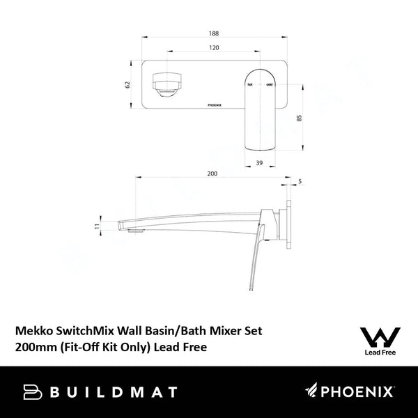 Phoenix Mekko SwitchMix Wall Basin / Bath Mixer Set 200mm Fit-Off Kit Brushed Nickel Lead Free