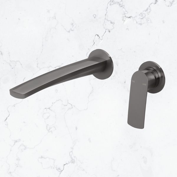 Phoenix Mekko SwitchMix Wall Basin / Bath Mixer Set 200mm Round Plates (Fit-Off Kit Only) Lead Free Brushed Carbon