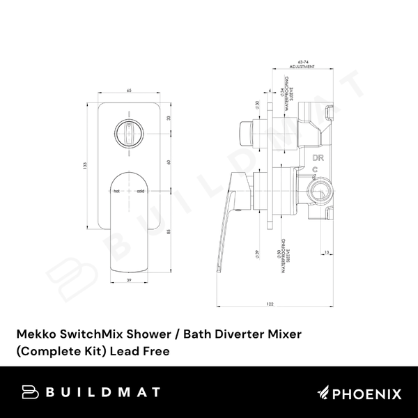 Phoenix Mekko SwitchMix Shower / Bath Diverter Mixer (Complete Kit) Brushed Nickel Lead Free