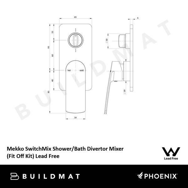 Phoenix Mekko SwitchMix Shower / Bath Diverter Mixer Matte Black (Fit Off Kit) Lead Free