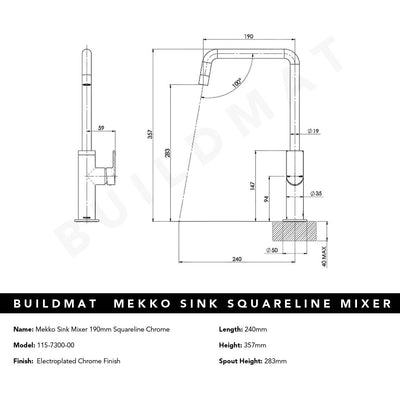 Mekko Chrome Sink Mixer 190mm Squareline
