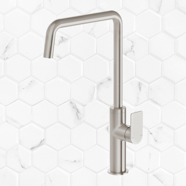 Phoenix Mekko Brushed Nickel Sink Mixer 190mm Squareline