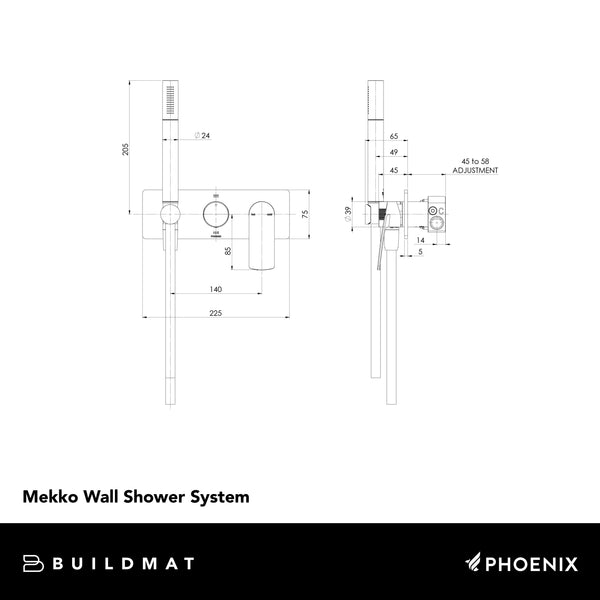 Phoenix Mekko Wall Shower System Brushed Carbon