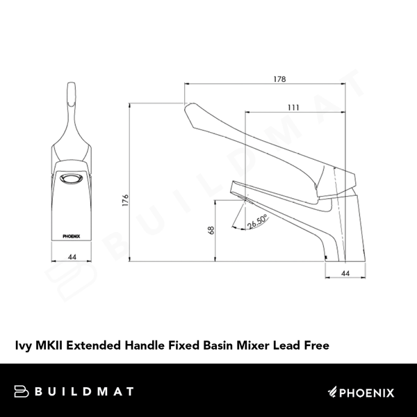 Phoenix Ivy MKII Extended Handle Fixed Basin Mixer Lead Free Chrome