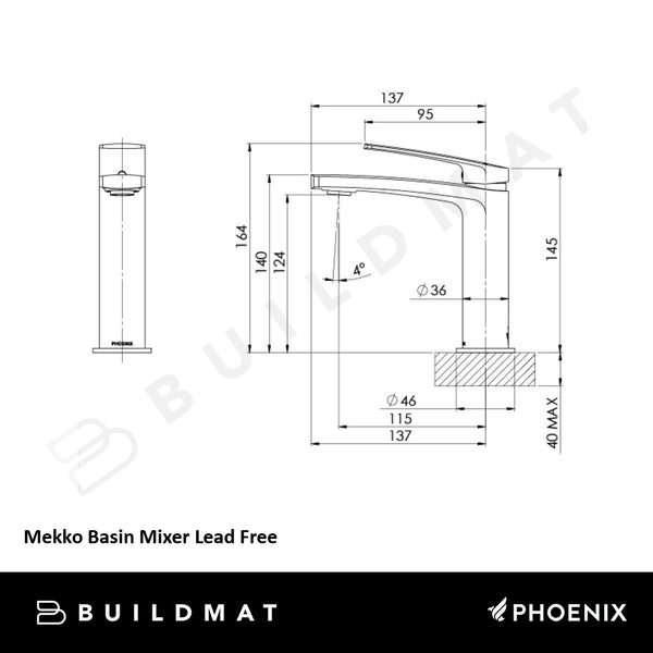 Phoenix Mekko Basin Mixer Lead Free Brushed Nickel