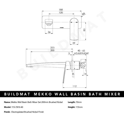 Mekko Wall Basin / Bath Mixer Set 200mm Brushed Nickel