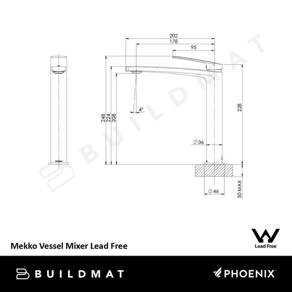 Phoenix Mekko Vessel Mixer Brushed Carbon Lead Free